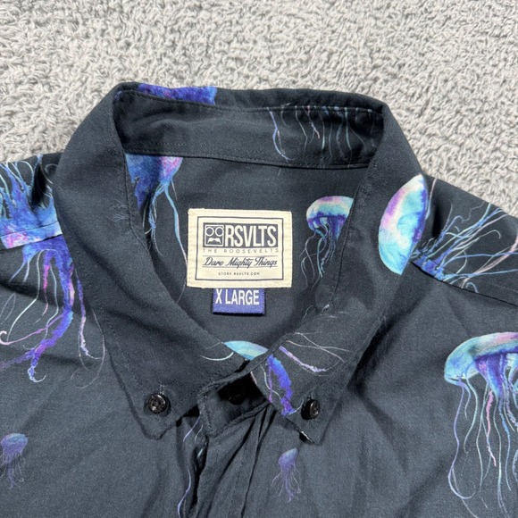 RSVLTS Jellyfish Print Rayon Mens XL RARE All Over Print Button Down Shirt - Picture 3 of 8